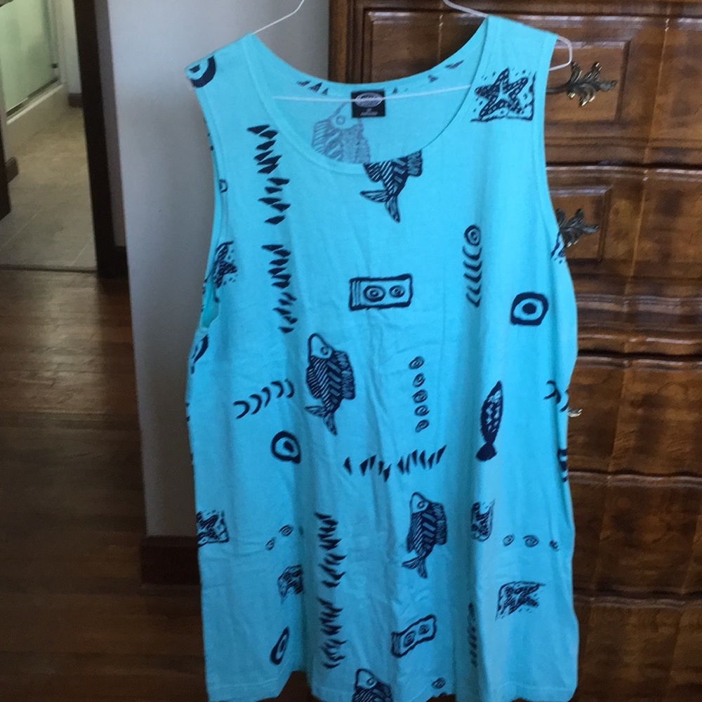 Aqua shift navy print. Sleeveless,
